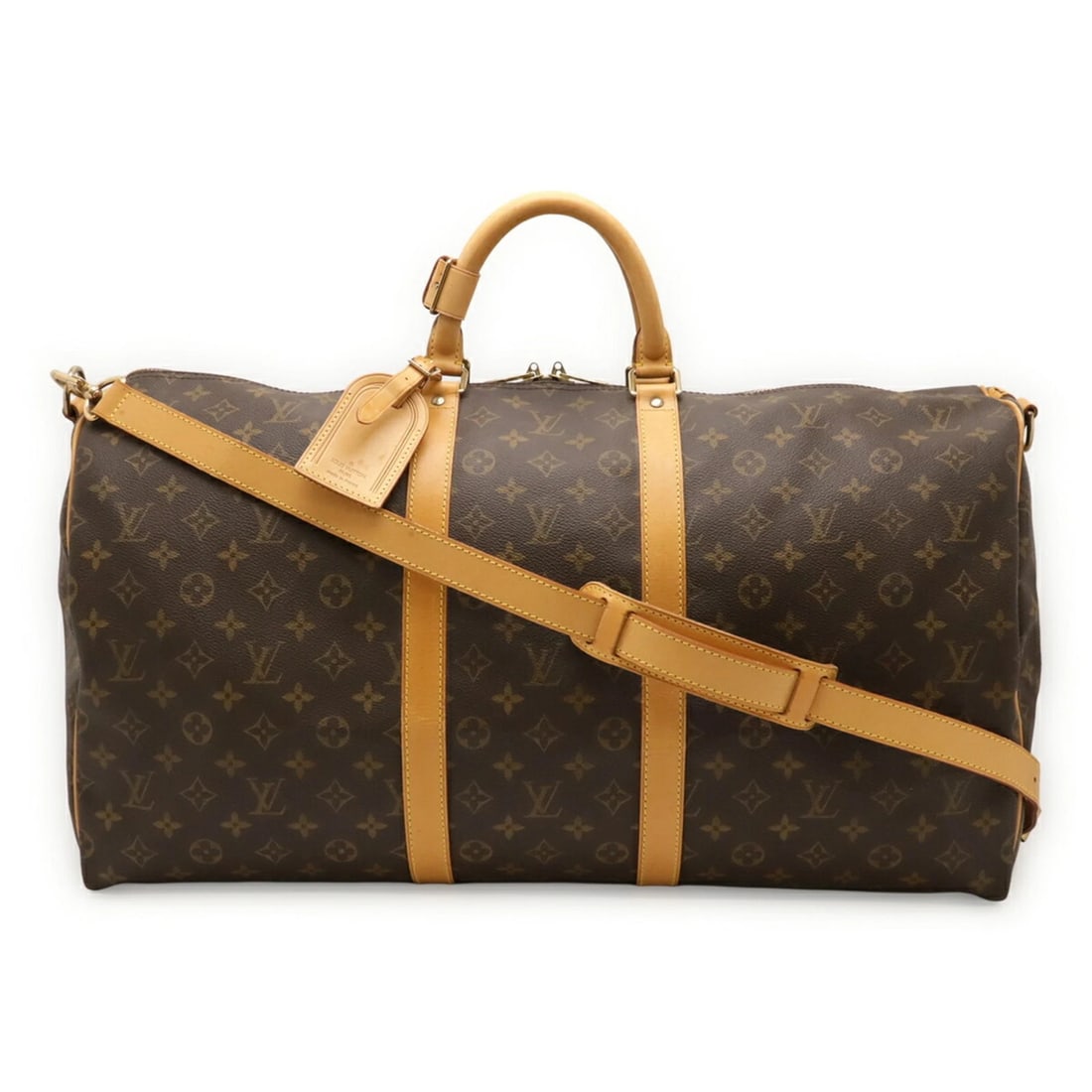 LOUIS VUITTON MONOGRAM KEEPALL BANDOULIERE 55 BOSTON BAG: LOUIS VUITTON Monogram Keepall Bandouliere 55 Boston Bag Brand: Louis Vuitton Type/Style: Boston bag, Shoulder bag Material: Monogram , Canvas Color: Brown Size: Size (HxWxD) 31cm x 56cm x 24.5cm