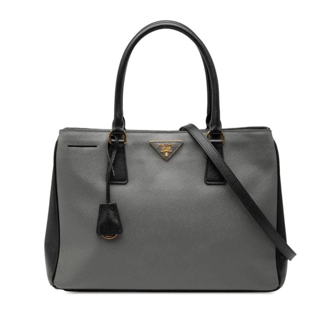 PRADA GALLERIA LARGE HANDBAG/SHOULDER BAG 2WAY: Prada Galleria Large Handbag/Shoulder Bag 2WAY Brand: Prada Type/Style: Handbag, Shoulder bag Material: Leather Color: Black, Gray Size: Size (HxWxD) 23cm x 33cm x 14.5cm / 9.05'' x 12.99'' x 5.7'