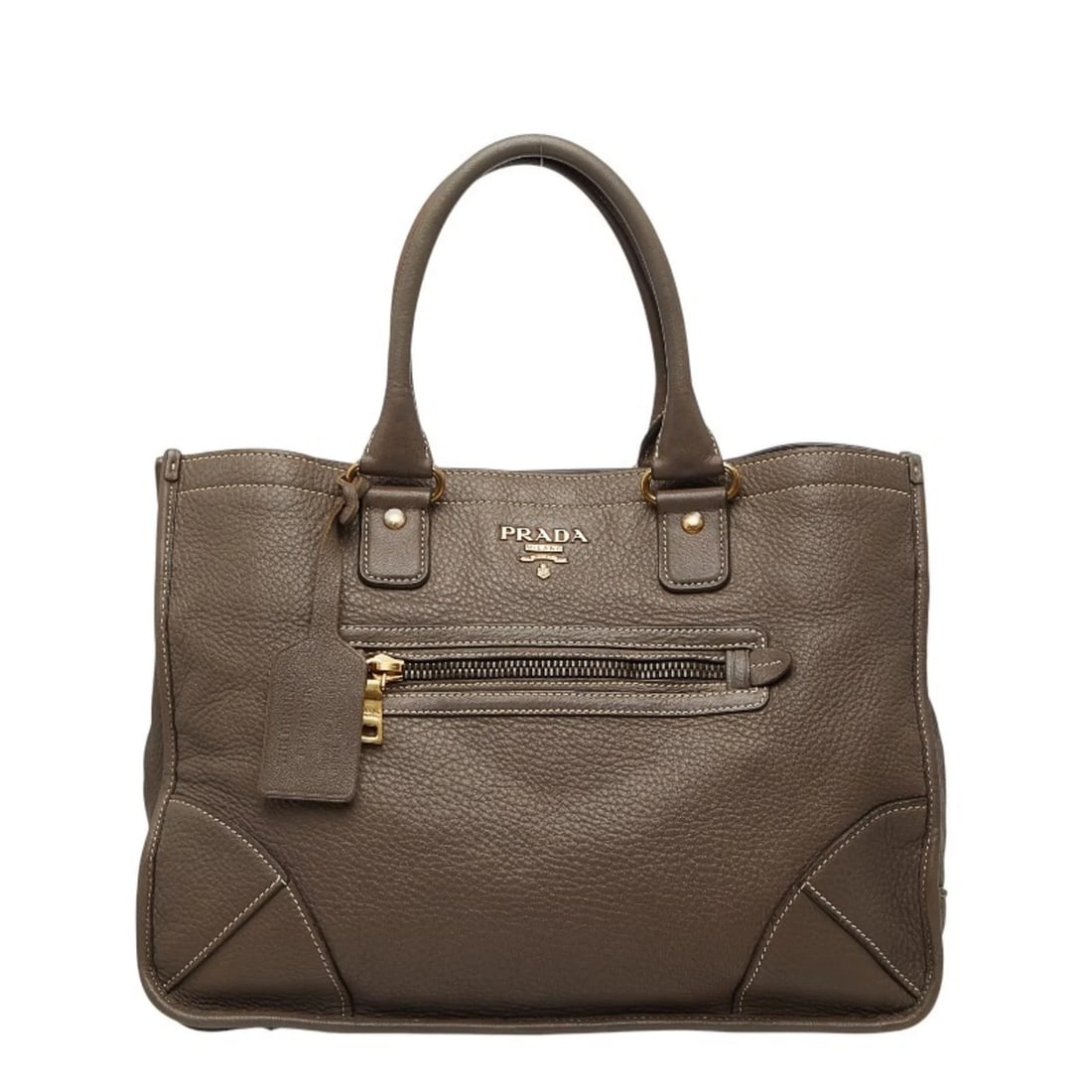 PRADA HANDBAG TOTE BAG IN GREIGE LEATHER: Prada handbag tote bag in greige leather Brand: Prada Type/Style: Handbag, Tote bag Material: Leather Color: Grayish Size: Size (HxWxD) 27cm x 38cm x 18cm / 10.62'' x 14.96'' x 7.08'' Accessories
