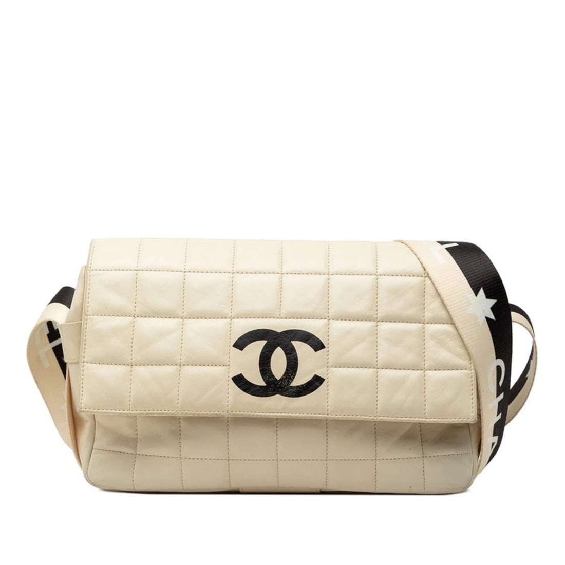 CHANEL CHOCOBAR CROSSBODY SHOULDER BAG: CHANEL Chocobar Crossbody Shoulder Bag Brand: Chanel Type/Style: Shoulder bag Material: Leather Color: Beige, Black, Yellow Size: Size (HxWxD) 14.5cm x 24cm x 6.5cm / 5.7'' x 9.44'' x 2.55'' Acce