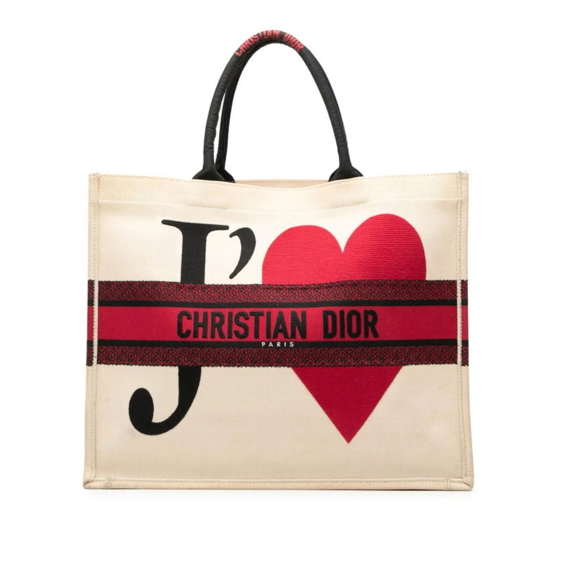 CHRISTIAN DIOR DIOR JE T'AIME BOOK TOTE BAG: Christian Dior Dior JE T'AIME Book Tote Bag Brand: Christian Dior Type/Style: Tote bag Material: Canvas Color: White Size: Size (HxWxD) 34cm x 42cm x 18cm / 13.38'' x 16.53'' x 7.08'' Accessories