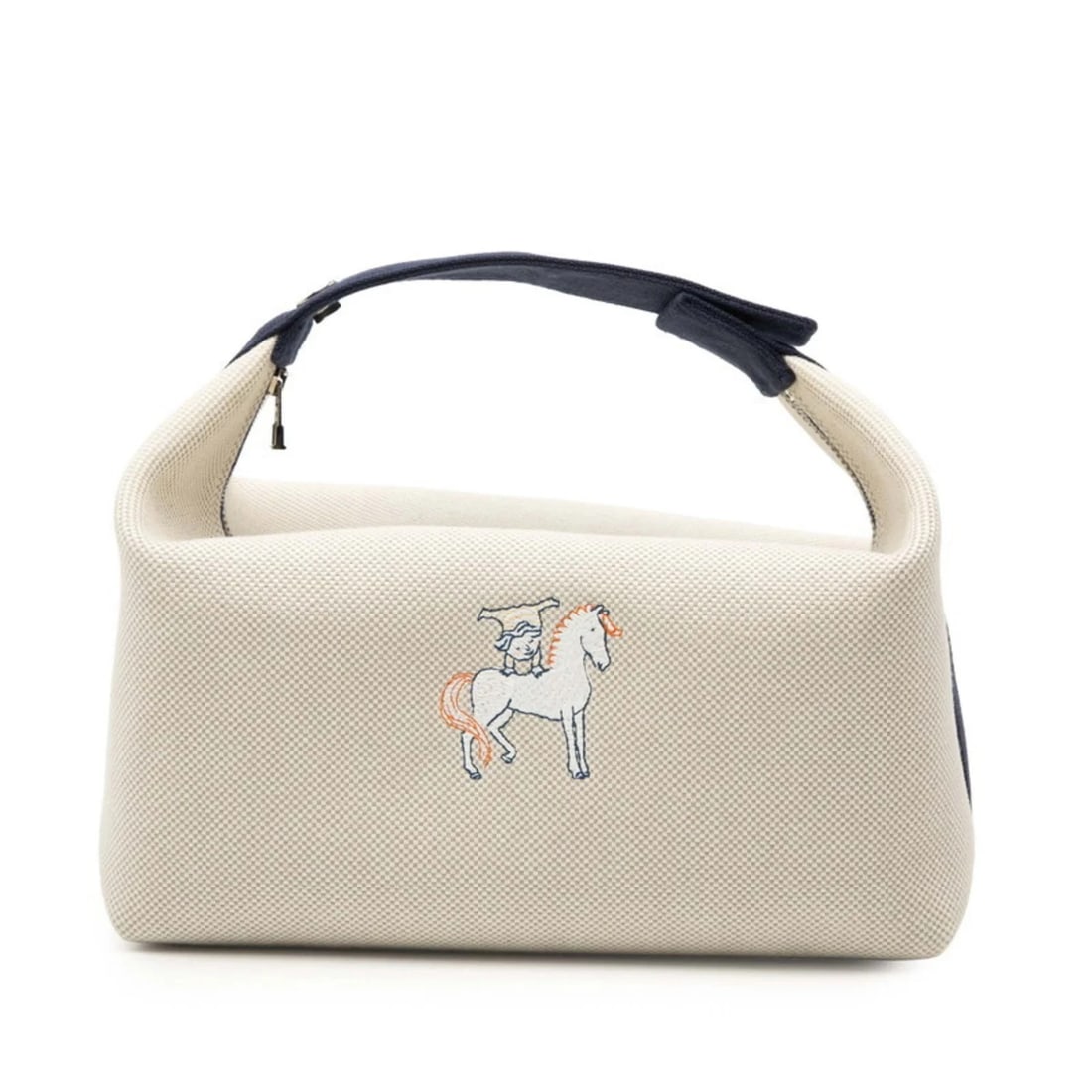 Hermes BRID A BLACK GM CABRIOLE HANDBAG: Hermes Brid a Black GM Cabriole Handbag Brand: Hermes Type/Style: Handbag Material: Cotton Color: Ivory, Navy Size: Size (HxWxD) 12cm x 24cm x 15cm / 4.72'' x 9.44'' x 5.9'' Accessories: None