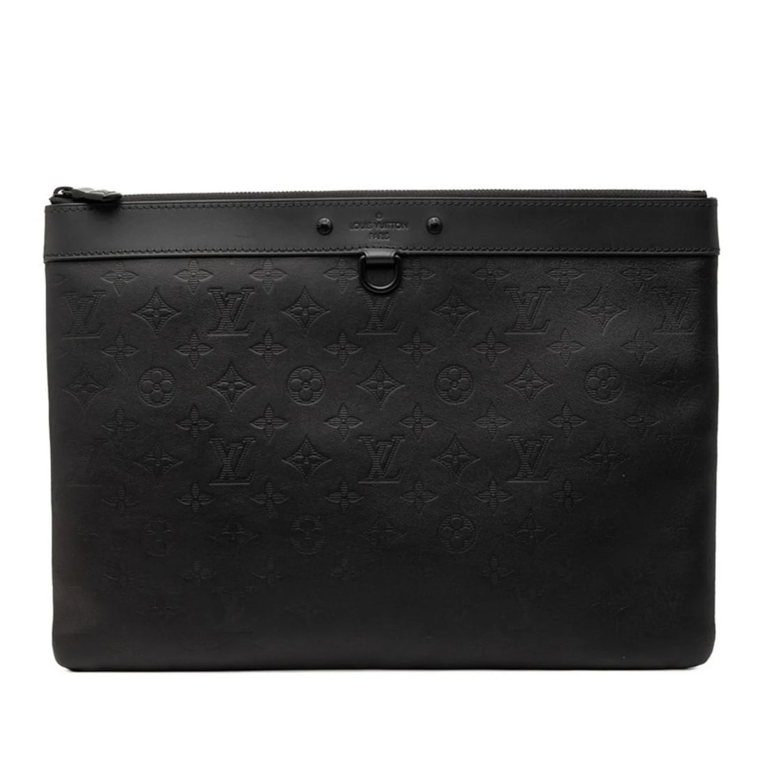LOUIS VUITTON MONOGRAM SHADOW POCHETTE DISCOVERY SECOND BAG: Louis Vuitton Monogram Shadow Pochette Discovery Second Bag Brand: Louis Vuitton Type/Style: Clutch bag, Pochette Material: Leather Color: Black, Noir Size: Size (HxWxD) 25.5cm x 36cm x 1cm / 10.0