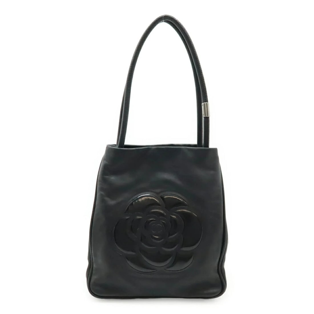 CHANEL CAMELLIA SHOULDER BAG TOTE LEATHER BLACK: CHANEL Camellia Shoulder Bag Tote Leather Black Brand: Chanel Type/Style: Shoulder bag, Tote bag Material: Leather Color: Black Size: Size (HxWxD) 26.5cm x 23.5cm x 12.5cm / 10.43'' x 9.25'' x