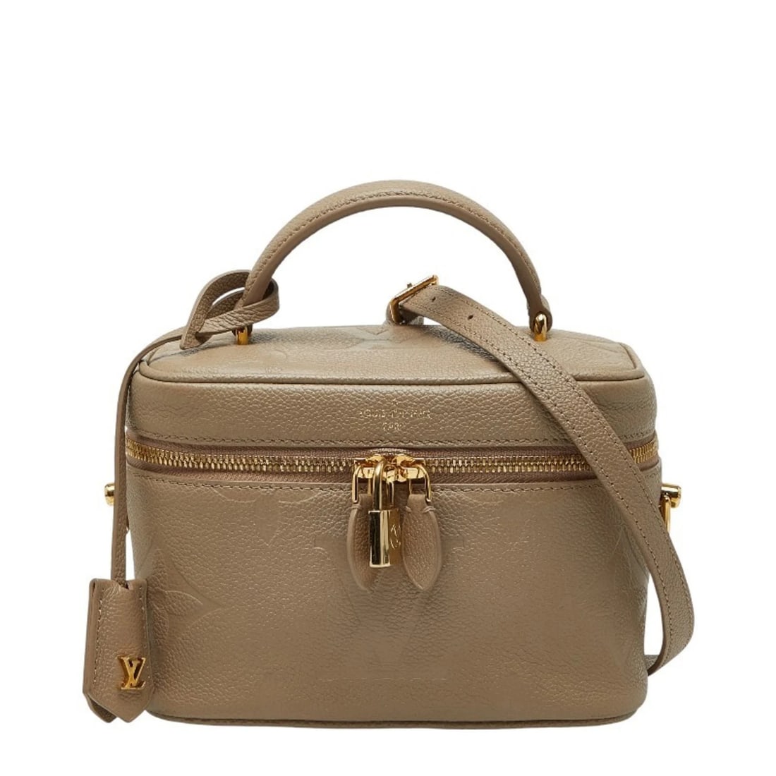 LOUIS VUITTON MONOGRAM EMPREINTE VANITY PM BAG/SHOULDER BAG: Louis Vuitton Monogram Empreinte Vanity PM Bag/Shoulder Bag Brand: Louis Vuitton Type/Style: Shoulder bag, Vanity bag Material: Leather Color: Grayish Size: Size (HxWxD) 13.5cm x 19cm x 10cm /