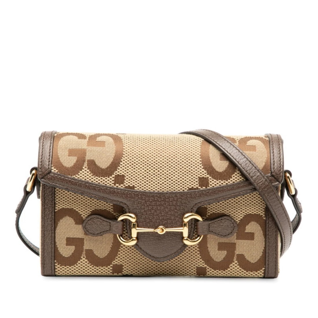 GUCCI JUMBO GG HORSEBIT SHOULDER BAG: Gucci Jumbo GG Horsebit Shoulder Bag Brand: Gucci Type/Style: Shoulder bag Material: Canvas , Leather Color: Brown Size: Size (HxWxD) 11cm x 18cm x 5cm / 4.33'' x 7.08'' x 1.96'' Accessories: