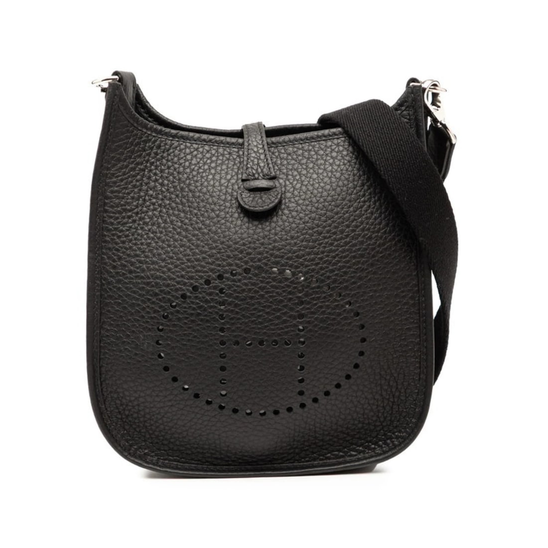 HERMES MINI EVELYN TPM SHOULDER BAG: Hermes Mini Evelyn TPM Shoulder Bag Brand: Hermes Type/Style: Shoulder bag Material: Taurillon clemence leather Color: Black Size: Size (HxWxD) 17cm x 16cm x 5.5cm / 6.69'' x 6.29'' x 2.16'' 