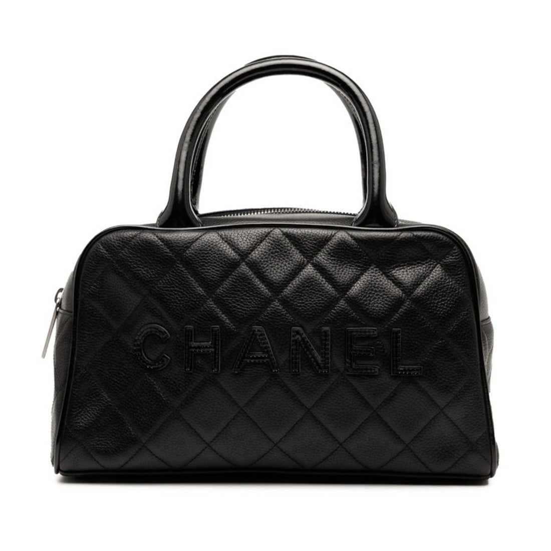 CHANEL MATELASSE MINI BOSTON BAG BLACK CAVIAR SKINLEATHER: CHANEL Matelasse Mini Boston Bag Black Caviar SkinLeather Brand: Chanel Type/Style: Boston bag, Handbag Material: Grained Calfskin , Patent leather Color: Black Size: Size (HxWxD) 15cm x 26.5cm x