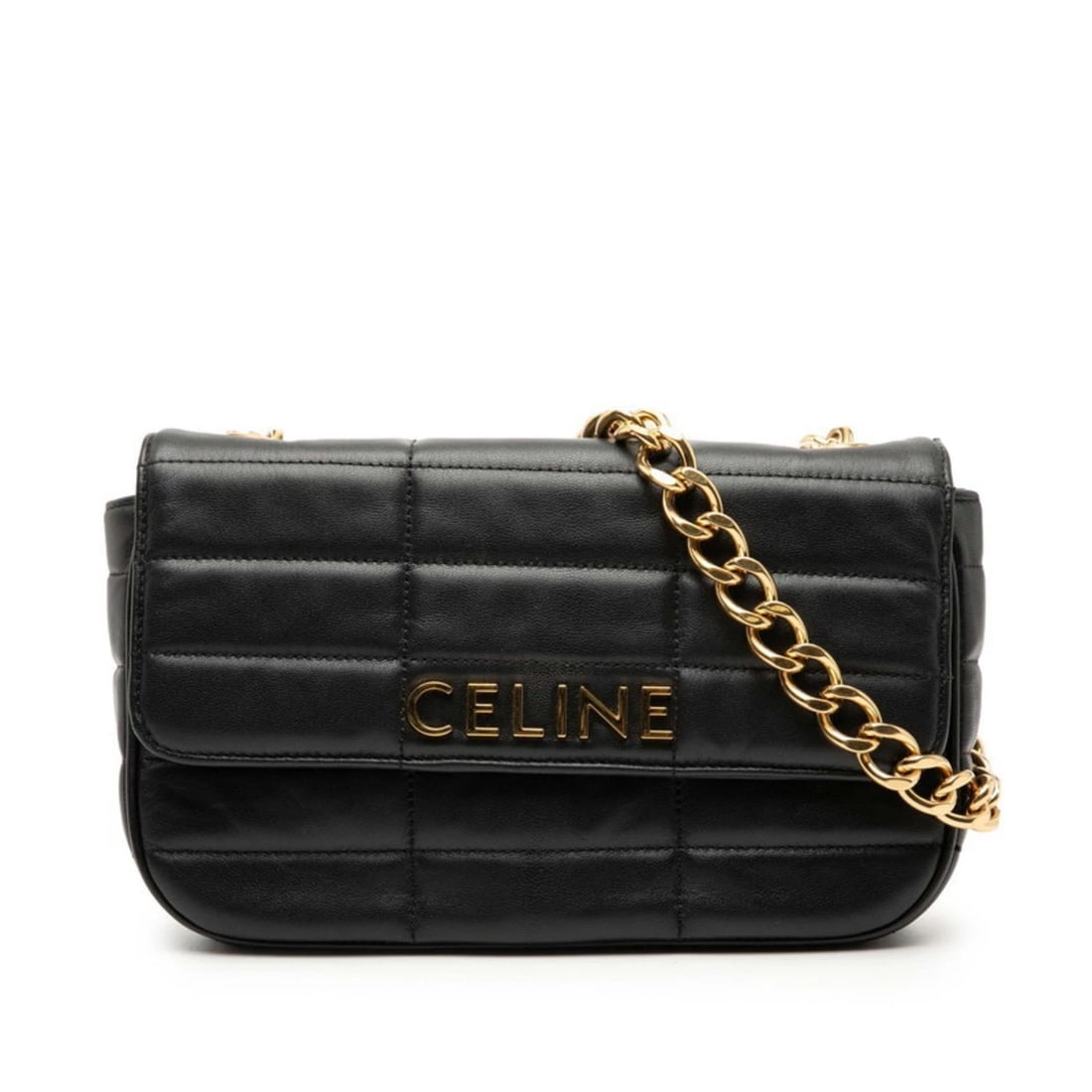 CELINE MATELASSE MONOCHROME CHAIN SHOULDER BAG: Celine Matelasse Monochrome Chain Shoulder Bag Brand: Celine Type/Style: Shoulder bag Material: Leather Color: Black Size: Size (HxWxD) 15cm x 23cm x 5cm / 5.9'' x 9.05'' x 1.96'' Accessories: No