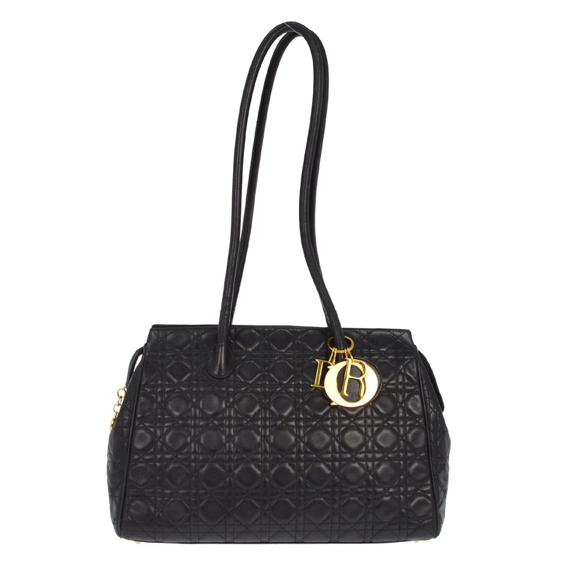 CHRISTIAN DIOR BLACK LAMBSKIN LADY DIOR SHOULDER BAG (1 of 4)