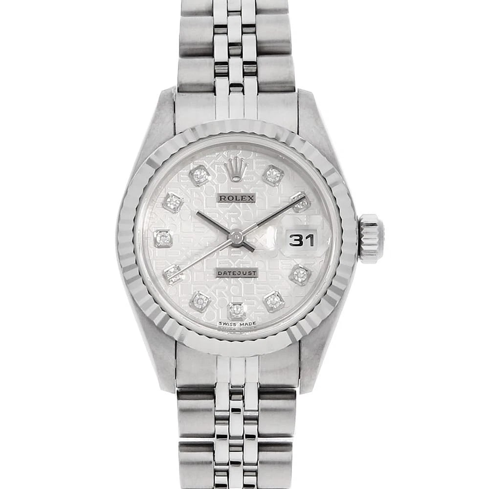 ROLEX DATEJUST 10P DIAMOND SILVER WRIST WATCH: ROLEX Datejust 10P Diamond Silver Wrist Watch Brand: ROLEX Type: Wrist watch Material: Band Material Stainless Steel, Case Material Stainless Steel/White gold Color: Silver Size: Case:W26mm