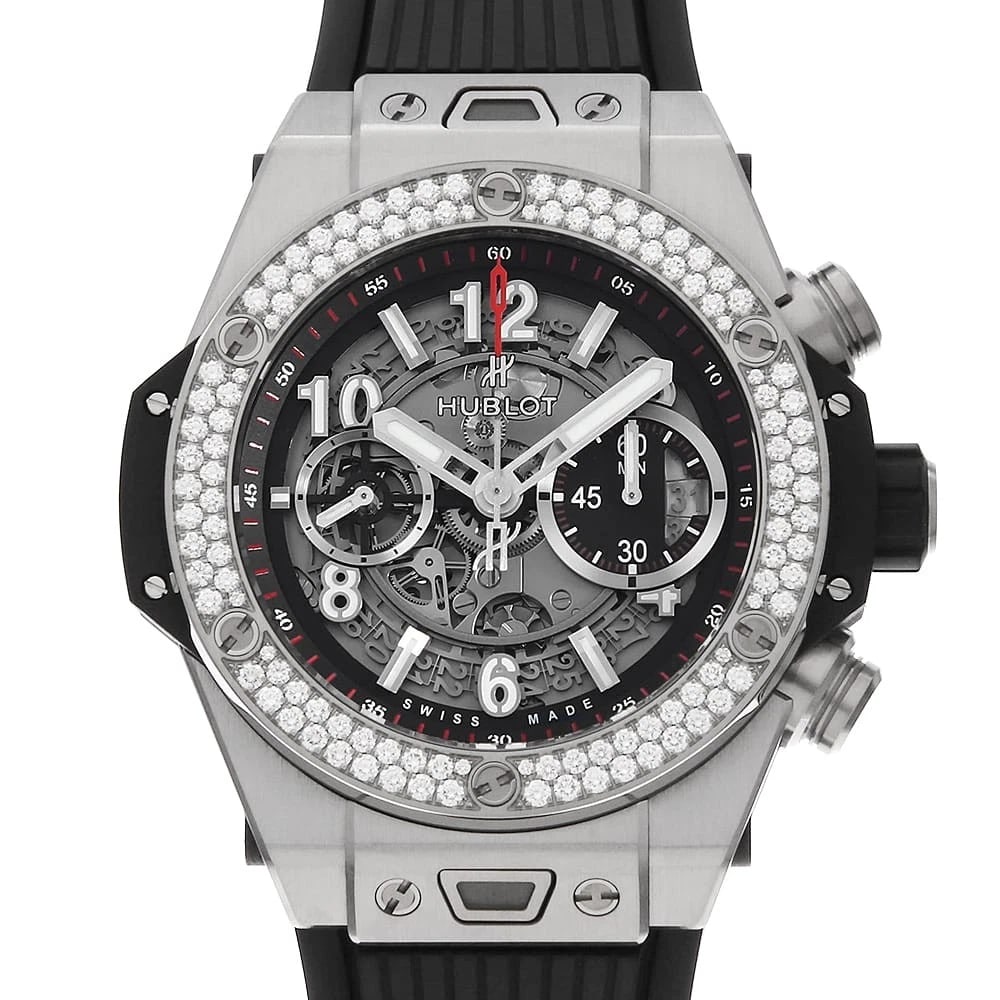 HUBLOT BIG BANG UNICO TITANIUM DIAMOND WRIST WATCH: HUBLOT Big Bang Unico Titanium Diamond Wrist Watch Brand: HUBLOT Type: Wrist watch Material: Band Material rubber, Case Material Titanium Color: Skeleton Size: Case:W45mm Accessories: None