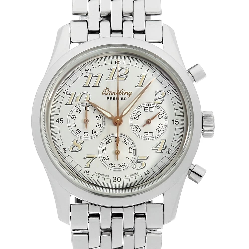 BREITLING NAVITIMER PREMIER WRIST WATCH: BREITLING Navitimer Premier Wrist Watch Brand: BREITLING Type: Wrist watch Material: Band Material Stainless Steel, Case Material Stainless Steel Color: Silver Size: Case:W36mm Circumference