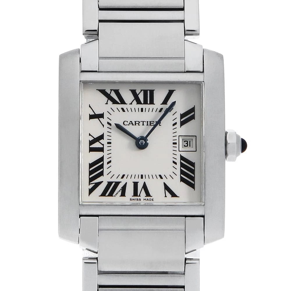 CARTIER TANK FRANCAISE MM SECOND HAND WRIST WATCH: Cartier Tank Francaise MM second hand Wrist Watch Brand: Cartier Type: Wrist watch Material: Band Material Stainless Steel, Case Material Stainless Steel Color: White Size: Case:W30.4mm x