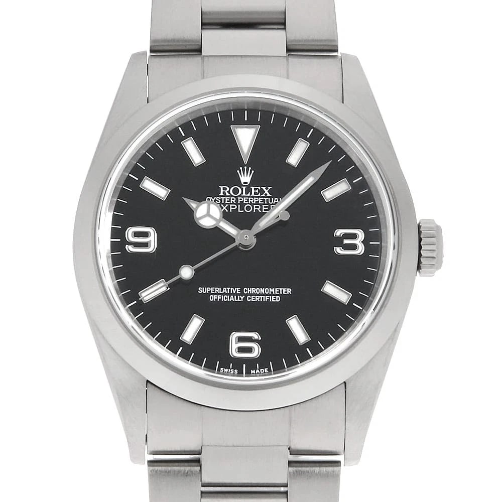 ROLEX EXPLORER I BLACK WRIST WATCH: ROLEX Explorer I black Wrist Watch Brand: ROLEX Type: Wrist watch Material: Band Material Stainless Steel, Case Material Stainless Steel Color: Black Size: Case:W36mm Circumference of Wrist:19cm