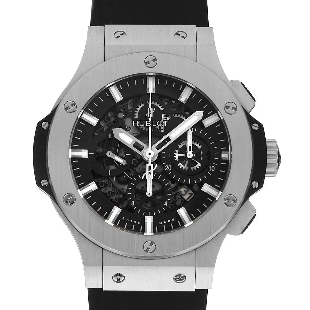 HUBLOT BIG BANG AERO BANG STEEL WRIST WATCH: HUBLOT Big bang aero bang steel Wrist Watch Brand: HUBLOT Type: Wrist watch Material: Band Material rubber, Case Material Stainless Steel Color: Black Size: Case:W44mm Accessories: None Ac