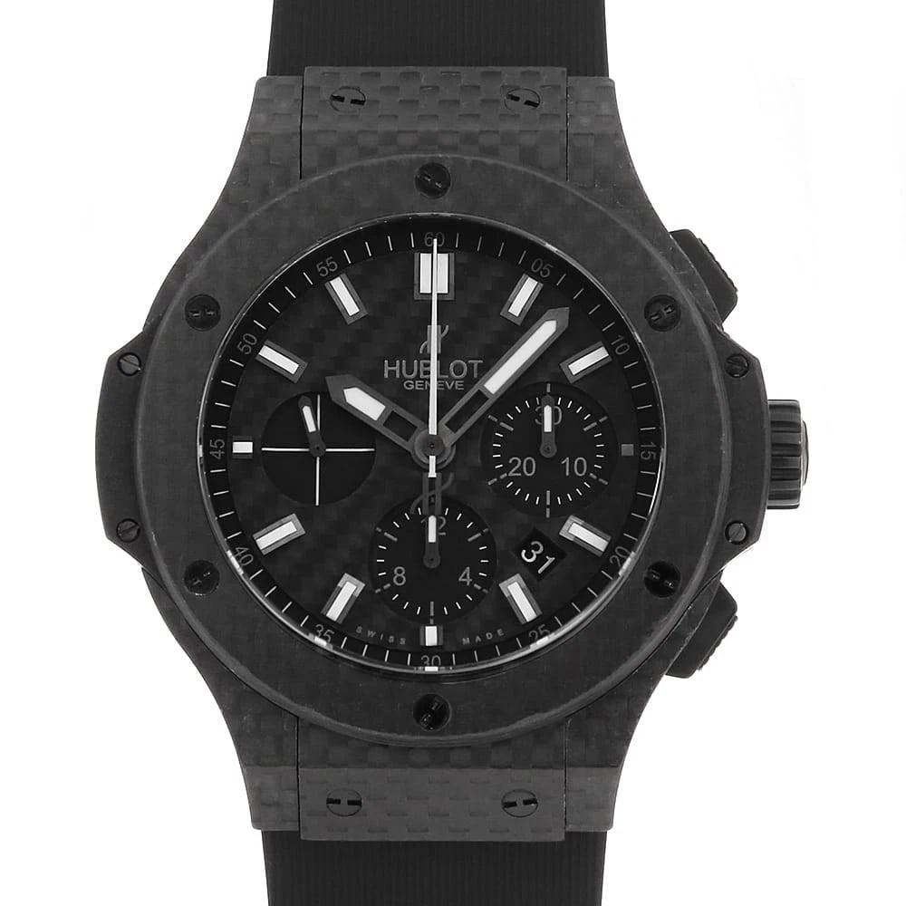 HUBLOT BIG BANG ALL BLACK SECOND HAND WRIST WATCH: HUBLOT Big Bang All Black second hand Wrist Watch Brand: HUBLOT Type: Wrist watch Material: Band Material rubber, Case Material Carbon Color: Black Size: Case:W44mm Accessories: None Acces