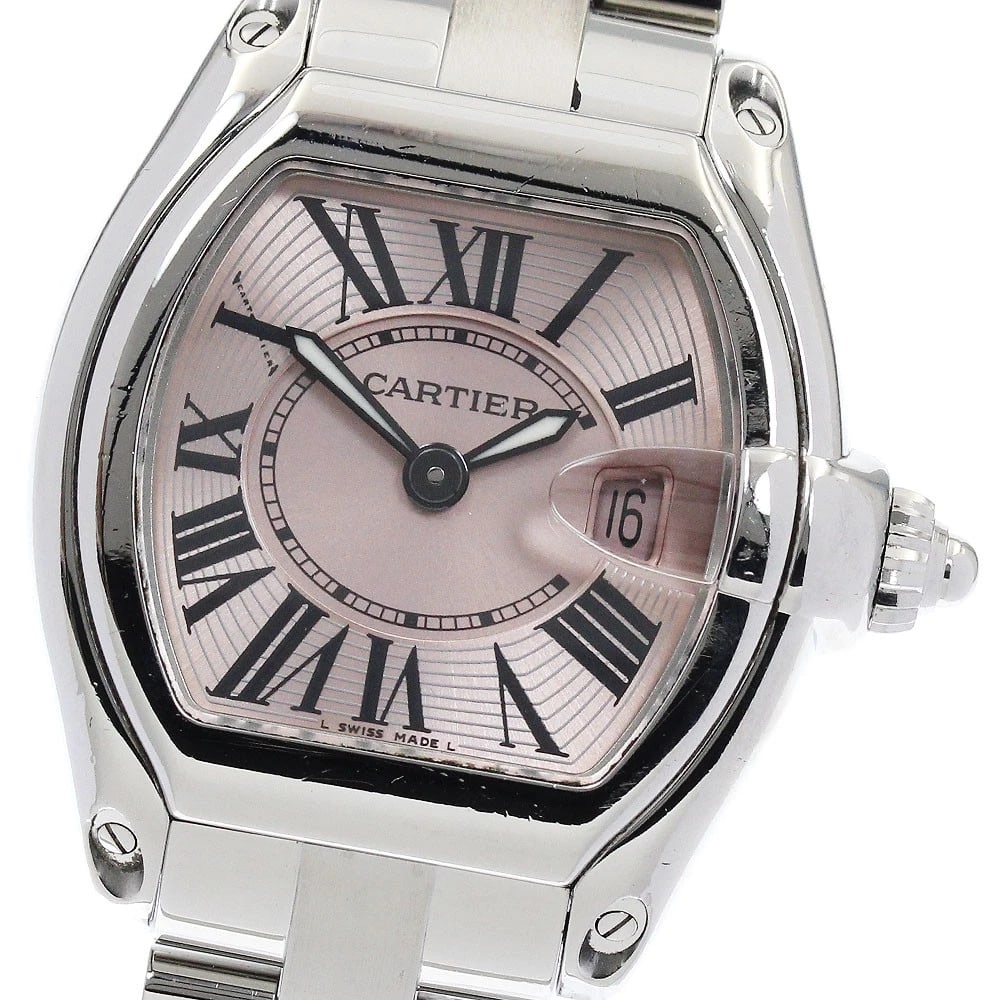 CARTIER ROADSTER SM DATE PINK DIAL QUARTZ WATCH WRIST WATCH: CARTIER Roadster SM Date Pink Dial Quartz Watch Wrist Watch Brand: CARTIER Type: Wristwatch Material: Band Material Stainless Steel, Case Material Stainless Steel Color: Band Color Silver, Case Col