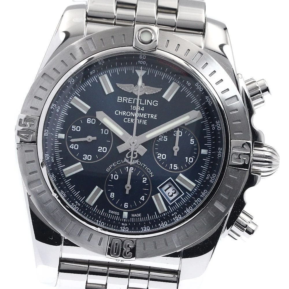 BREITLING CHRONOMAT NAVY DIAL AUTOMATIC WATCH WRIST WATCH: BREITLING Chronomat Navy Dial Automatic Watch Wrist Watch Brand: BREITLING Type: Wristwatch Material: Band Material Stainless Steel, Case Material Stainless Steel Color: Band Color Silver, Case Col
