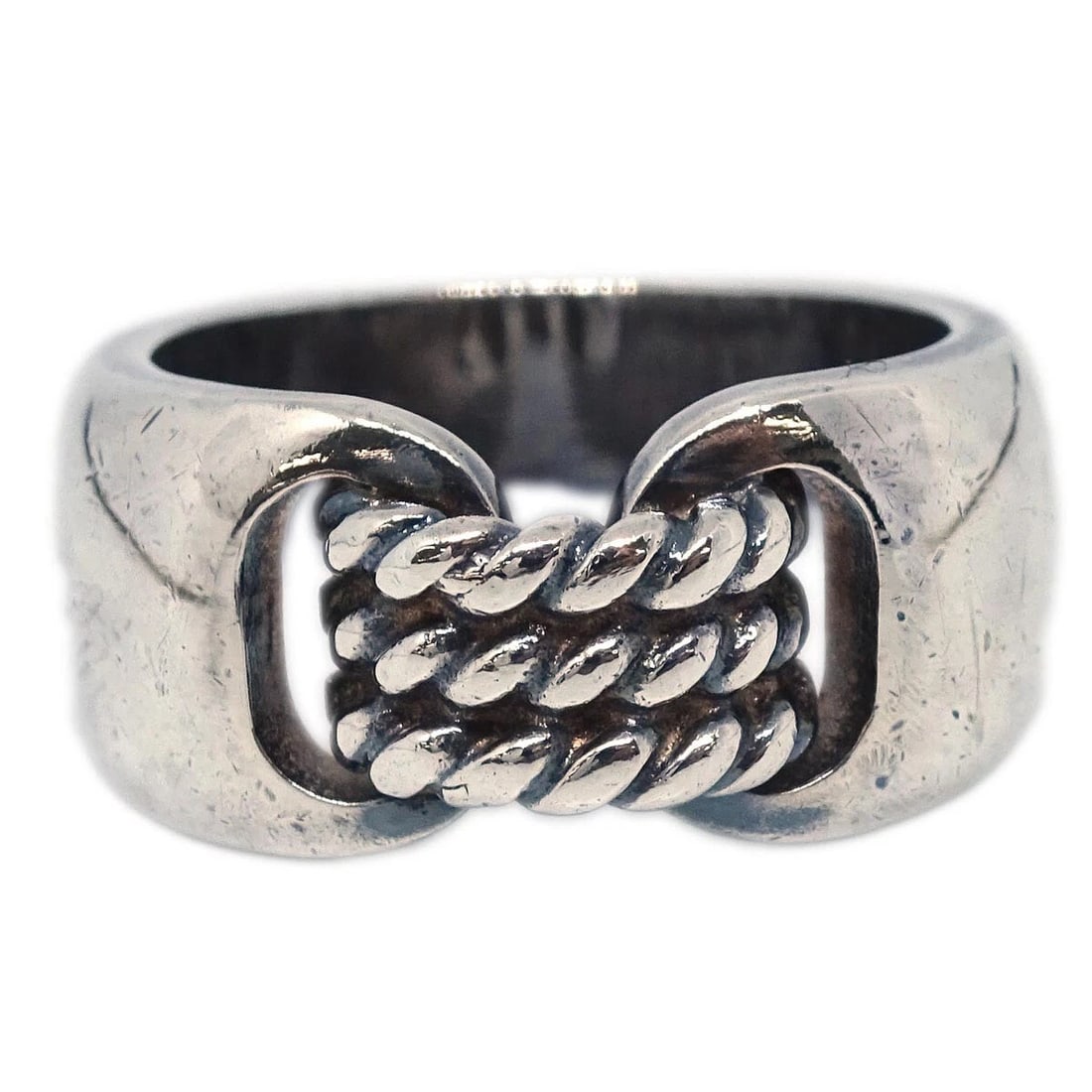 HERMES RING SILVER: Hermes Ring Silver Brand: Hermes Type/Style: Ring Material: Silver Plated, Color: Silver Size: 6 US Accessories: None Accessories Notice: When purchasing pre-owned goods, please refer to t