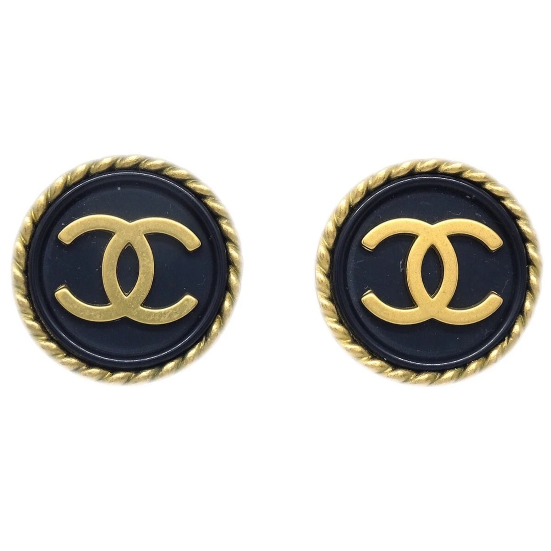 CHANEL BUTTON EARRINGS CLIP-ON BLACK GOLD: Chanel Button Earrings Clip-On Black Gold Brand: CHANEL Type/Style: Earrings Material: Gold-plated, Color: Gold, Black Size: Diameter : 2.0 cm Accessories: None Accessories Notice: When