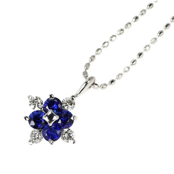 K18WG SAPPHIRE DIAMOND PENDANT NECKLACE: K18WG sapphire diamond pendant necklace Brand: None Type/Style: Pendant Necklace Material: Metal Purity K18, Metal Gold, Main Stone/Creation sapphires Color: None Size: Necklace: Chain Length