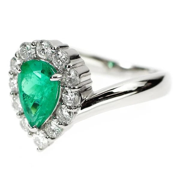 PT900 PEAR SHAPE EMERALD DIAMOND RING - 2