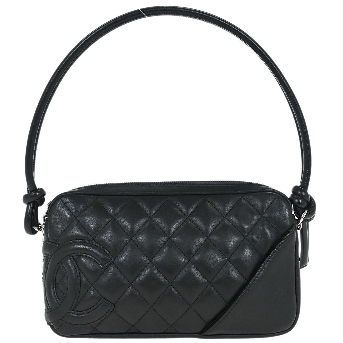 CHANEL BLACK CALFSKIN CAMBON LIGNE HANDBAG: Chanel Black Calfskin Cambon Ligne Handbag Brand: CHANEL Type/Style: Top Handle Bag Material: Calfskin Color: Black Size: W 8.3 x H 5.1 x D 1.2 " Handle Drop. 5.5 " Accessories: None Acces