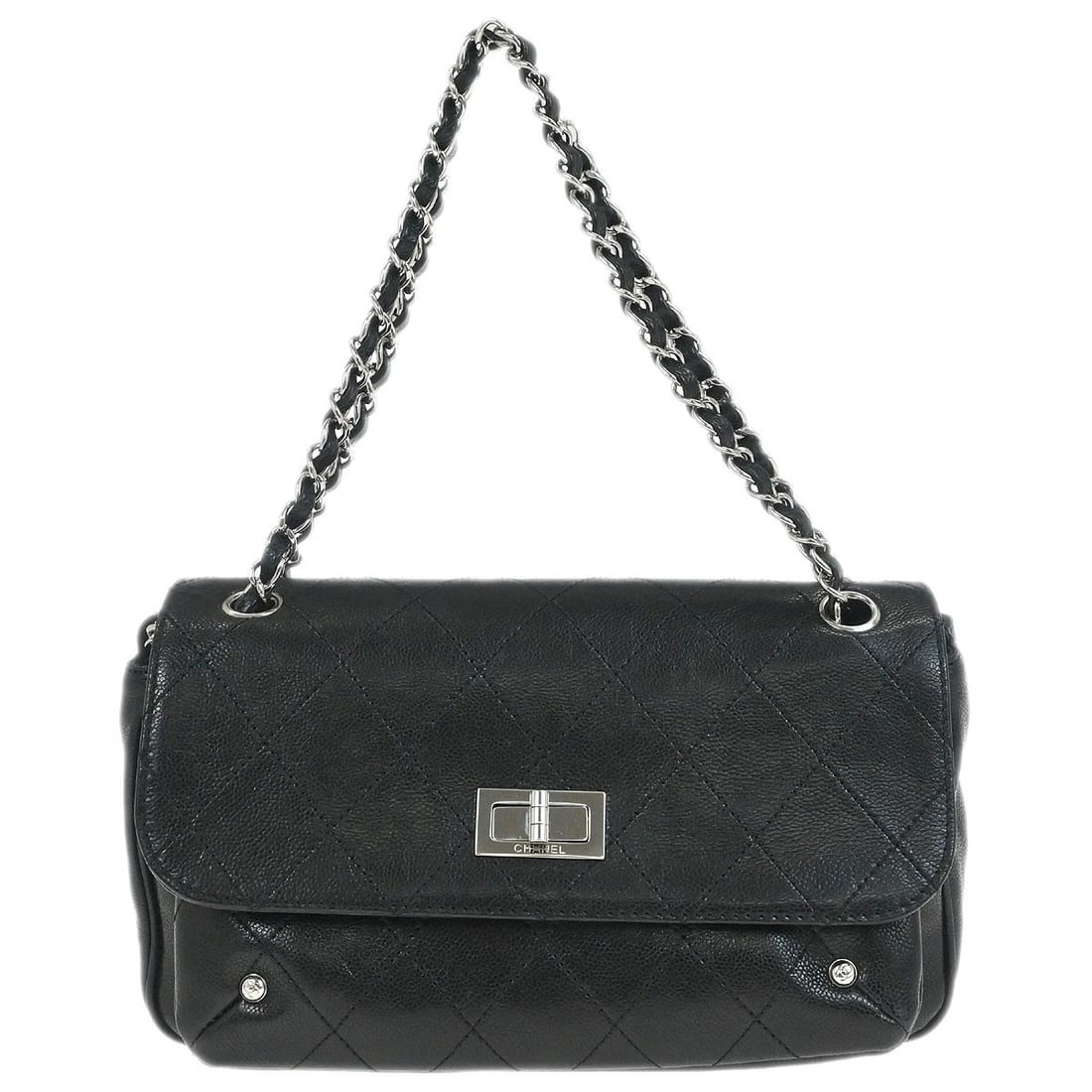 CHANEL BLACK CALFSKIN MADEMOISELLE LOCK SHOULDER BAG: Chanel Black Calfskin Mademoiselle Lock Shoulder Bag Brand: CHANEL Type/Style: Shoulder Bag Material: Caviar Skin Leather Color: Black Size: W 11.0 x H 6.3 x D 2.8 " Strap Drop.(Single) 13.4 " Ac