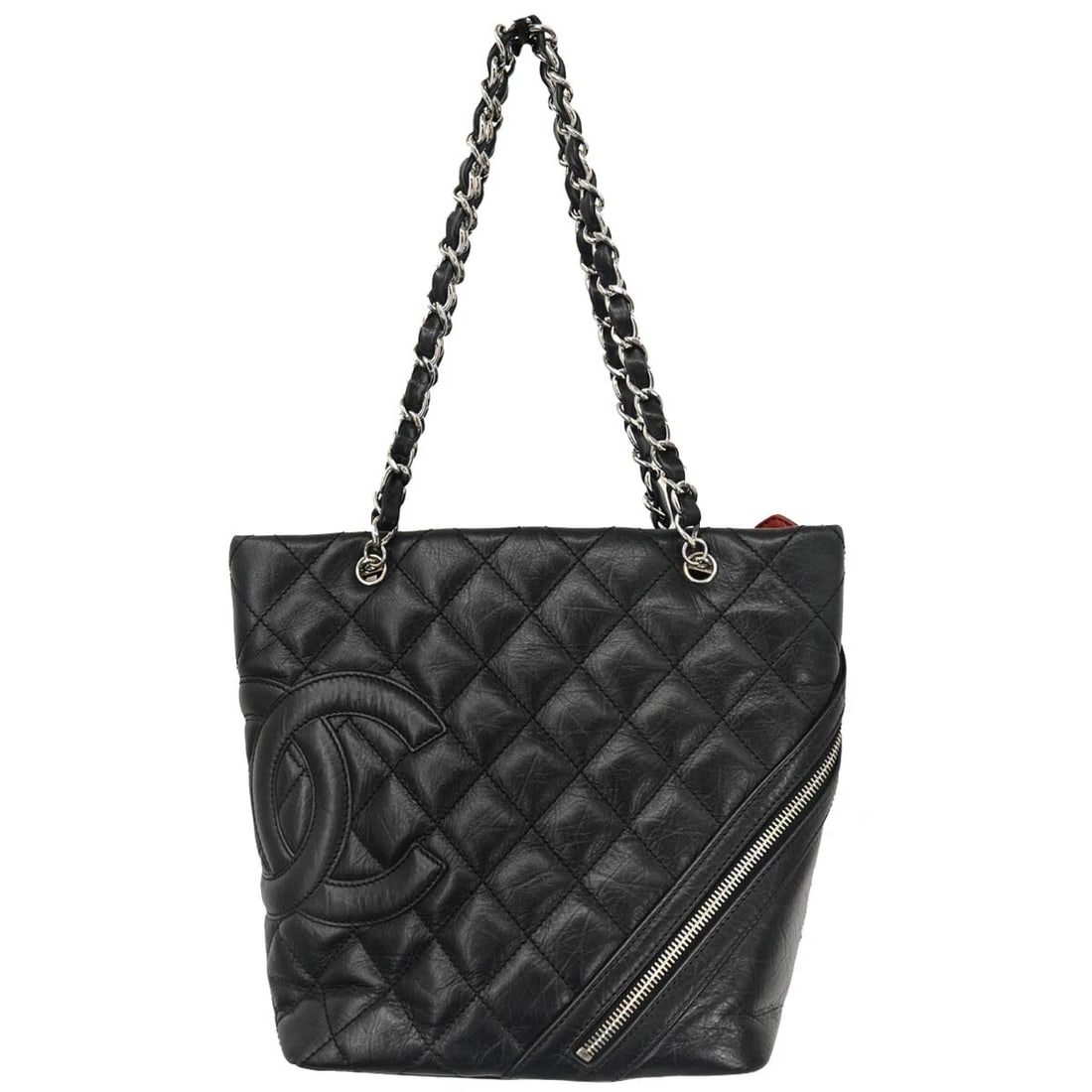 CHANEL BLACK CALFSKIN CAMBON LIGNE TOTE HANDBAG: Chanel Black Calfskin Cambon Ligne Tote Handbag Brand: CHANEL Type/Style: Tote Material: Calfskin Leather Color: Black Size: W 8.3 x H 9.4 x D 5.1 " Handle Drop. 7.9 " Accessories: None
