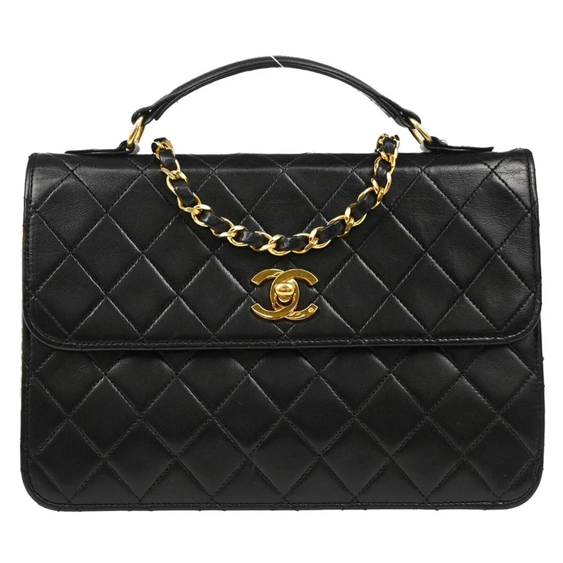 CHANEL BLACK LAMBSKIN 2WAY HANDBAG (1 of 5)