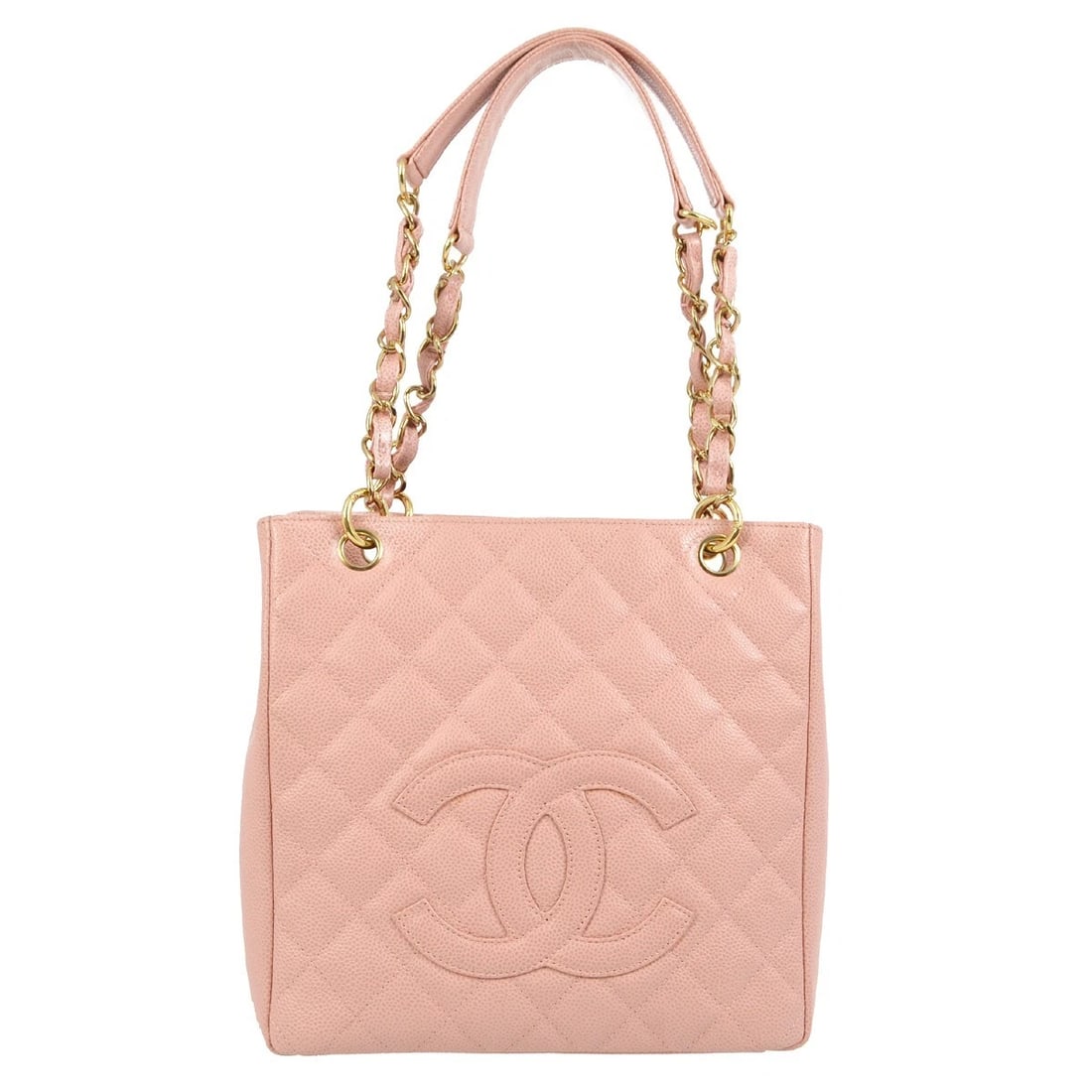 CHANEL PINK CALFSKIN PETITE SHOPPING TOTE PST TOTE HANDBAG: Chanel Pink Calfskin Petite Shopping Tote PST Tote Handbag Brand: CHANEL Type/Style: Tote Material: Caviar Skin Leather Color: Pink Size: W 9.4 x H 9.4 x D 3.3 " Shoulder Drop. 9.4 " 