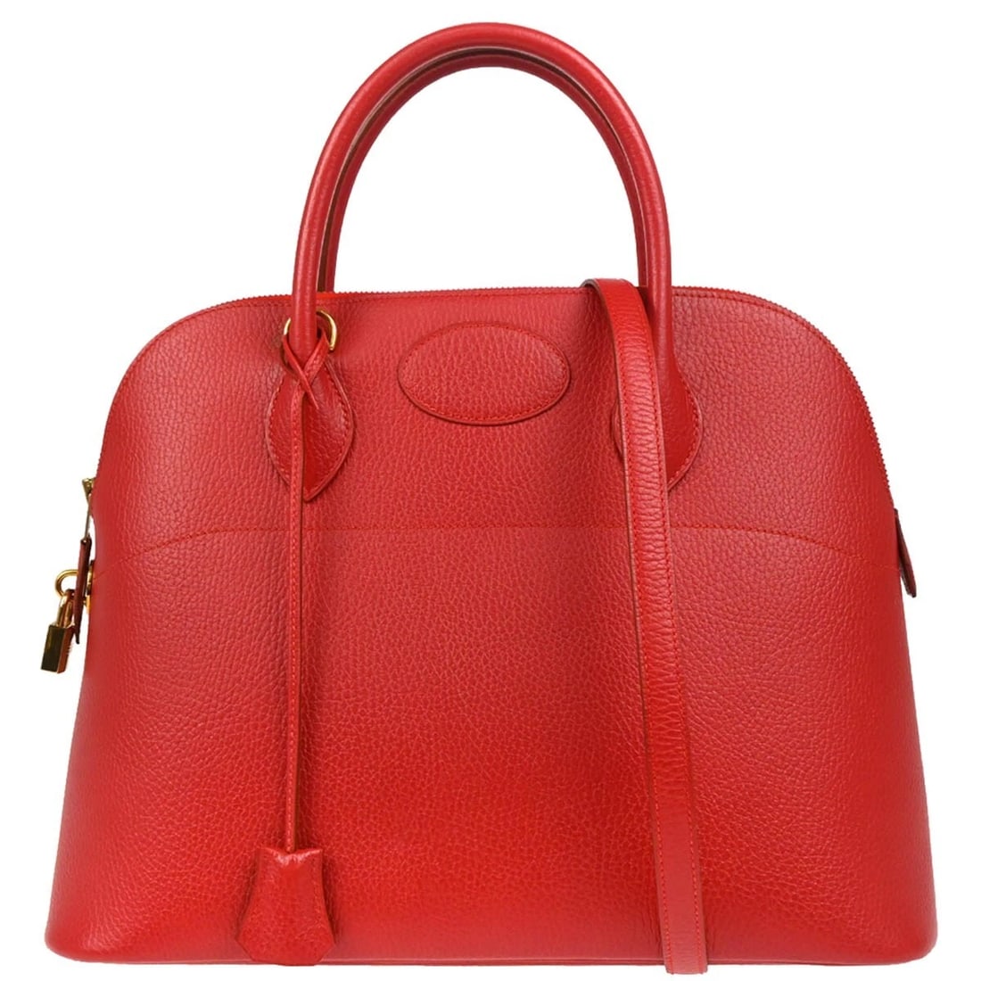 HERMES ROUGE VIF ARDENNES BOLIDE 35 HANDBAG: Hermes Rouge Vif Ardennes Bolide 35 Handbag Brand: HERMES Type/Style: Hand Bag Material: Ardennes Color: Rouge Vif Size: W 13.8 x H 10.6 x D 5.5 " Handle Drop. 3.9 " Accessories: None