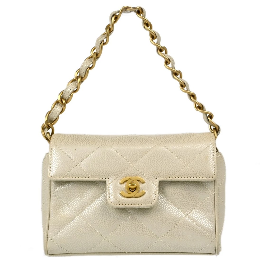 CHANEL WHITE CALFSKIN SINGLE FLAP HANDBAG (1 of 4)