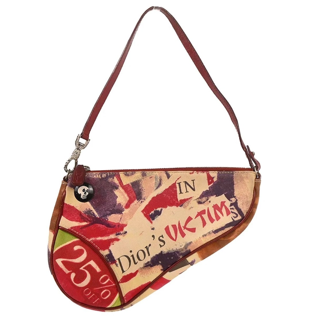 CHRISTIAN DIOR RED VICTIM SADDLE HANDBAG: Christian Dior Red Victim Saddle Handbag Brand: Dior Type/Style: Saddle Bag Material: Canvas, Leather Color: Red, etc. Size: W 8.3 x H 6.3 x D 1.6 " Handle Drop. 7.1 " Accessories: None Ac