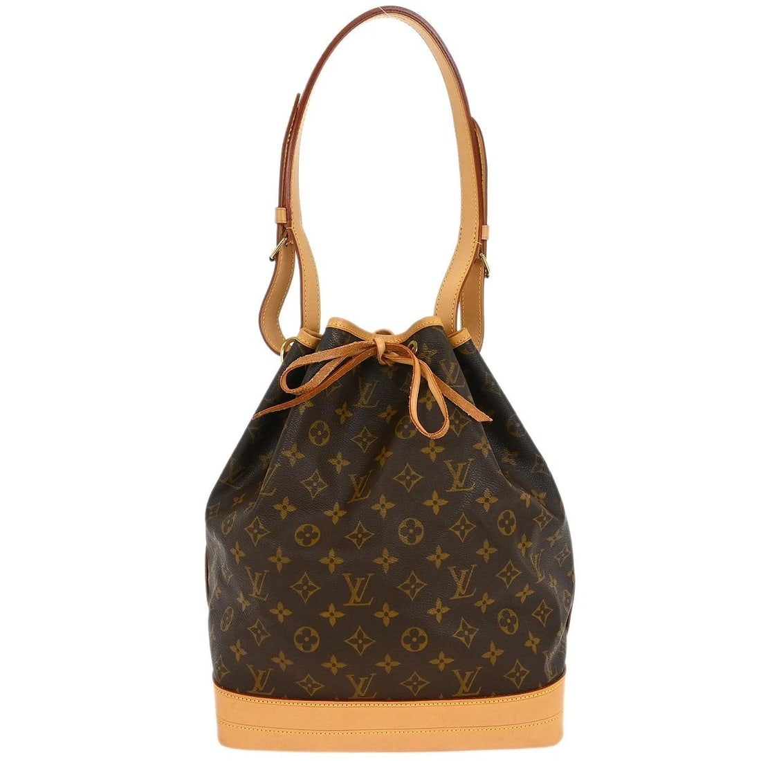 LOUIS VUITTON MONOGRAM NOE DRAWSTRING SHOULDER BAG: Louis Vuitton Monogram Noe Drawstring Shoulder Bag Brand: Louis Vuitton Type/Style: Bucket & Drawstring Bag Material: Monogram Canvas, Leather Color: Brown Size: W 10.6 x H 13.3 x D 7.5 " Strap Dr
