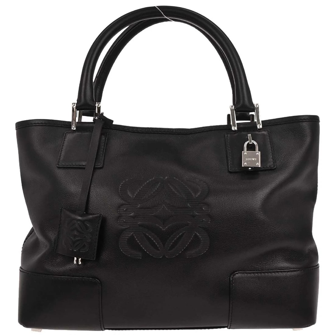 LOEWE BLACK LEATHER TOTE HANDBAG: Loewe Black Leather Tote Handbag Brand: Loewe Type/Style: Tote Material: Leather Color: Black Size: W 11.4 x H 8.7 x D 4.7 " Handle Drop. 4.7 " Accessories: None Accessories Notice: When p