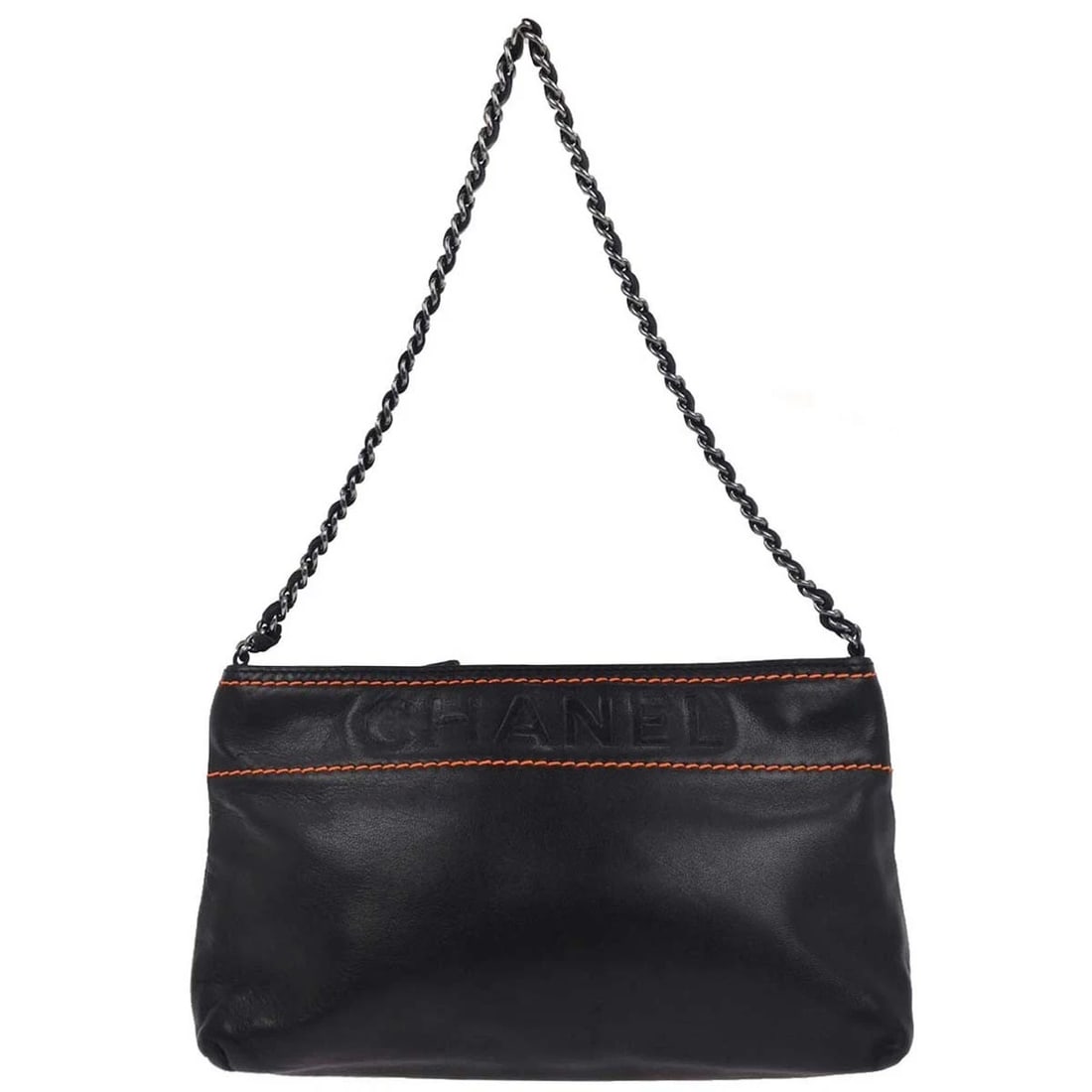 CHANEL BLACK LAMBSKIN HANDBAG: Chanel Black Lambskin Handbag Brand: CHANEL Type/Style: Top Handle Bag Material: Lambskin Color: Black Size: W 8.7 x H 5.1 x D 2.0 " Handle Drop. 7.5 " Accessories: None Accessories Notice