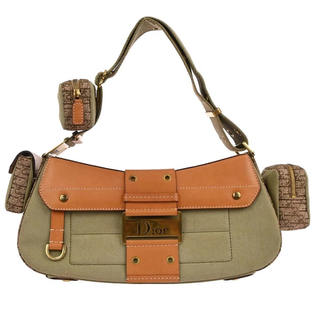 CHRISTIAN DIOR GREEN BEIGE STREET CHIC COLUMBUS SHOULDER BAG: Christian Dior Green Beige Street Chic Columbus Shoulder Bag Brand: Dior Type/Style: Shoulder Bag Material: Canvas, Leather Color: Green, Beige Size: W 12.2 x H 5.5 x D 2.0 " Strap Drop. 6.3 - 11.