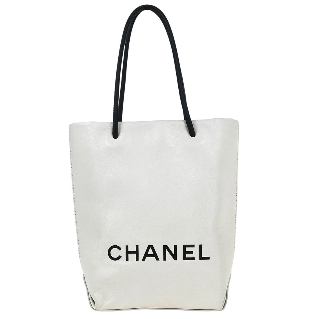 CHANEL WHITE CALFSKIN HANDBAG: Chanel White Calfskin Handbag Brand: CHANEL Type/Style: Handbag Material: Calfskin Color: White Size: W 5.5 x H 8.3 x D 3.1 " Handle Drop. 5.9 " Accessories: None Accessories Notice: When