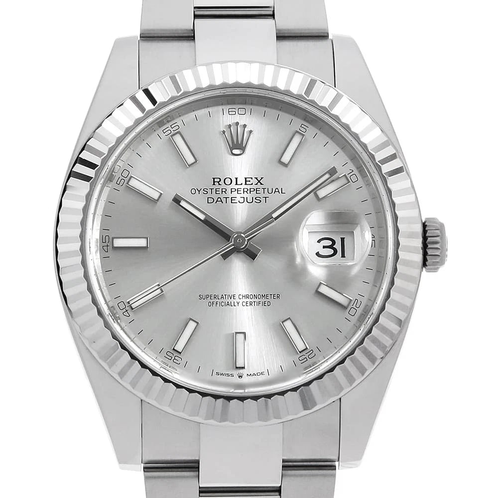 ROLEX DATEJUST 41 SILVER BAR 3 ROWS OYSTER BREATH WRIST WATCH: ROLEX Datejust 41 Silver Bar 3 rows oyster breath Wrist Watch Brand: ROLEX Type: Wrist watch Material: Band Material Stainless Steel, Case Material Stainless Steel/White gold Color: Silver Size: C