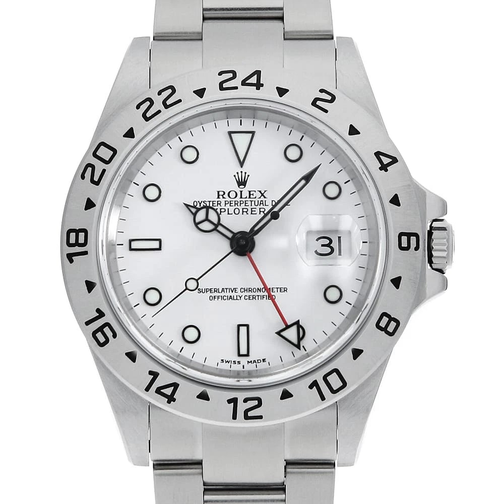ROLEX EXPLORER II WHITE SECOND HAND WRIST WATCH: ROLEX Explorer II white second hand Wrist Watch Brand: ROLEX Type: Wrist watch Material: Band Material Stainless Steel, Case Material Stainless Steel Color: White Size: Case:W40mm Circumference of