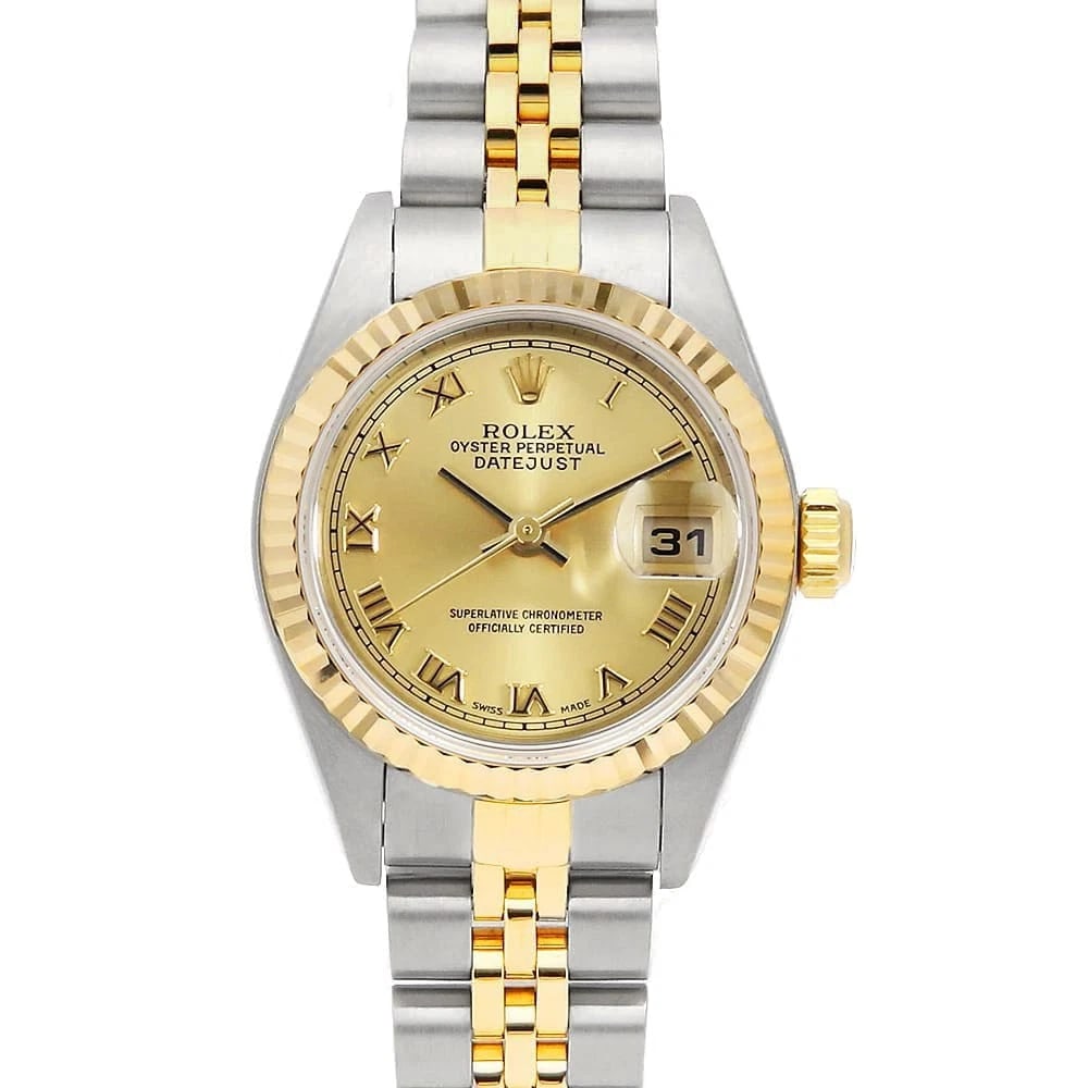 ROLEX DATEJUST CHAMPAGNE WRIST WATCH: ROLEX Datejust Champagne Wrist Watch Brand: ROLEX Type: Wrist watch Material: Band Material Stainless Steel/Yellow Gold, Case Material Stainless Steel/Yellow Gold Color: Champagne Gold Size: Case: