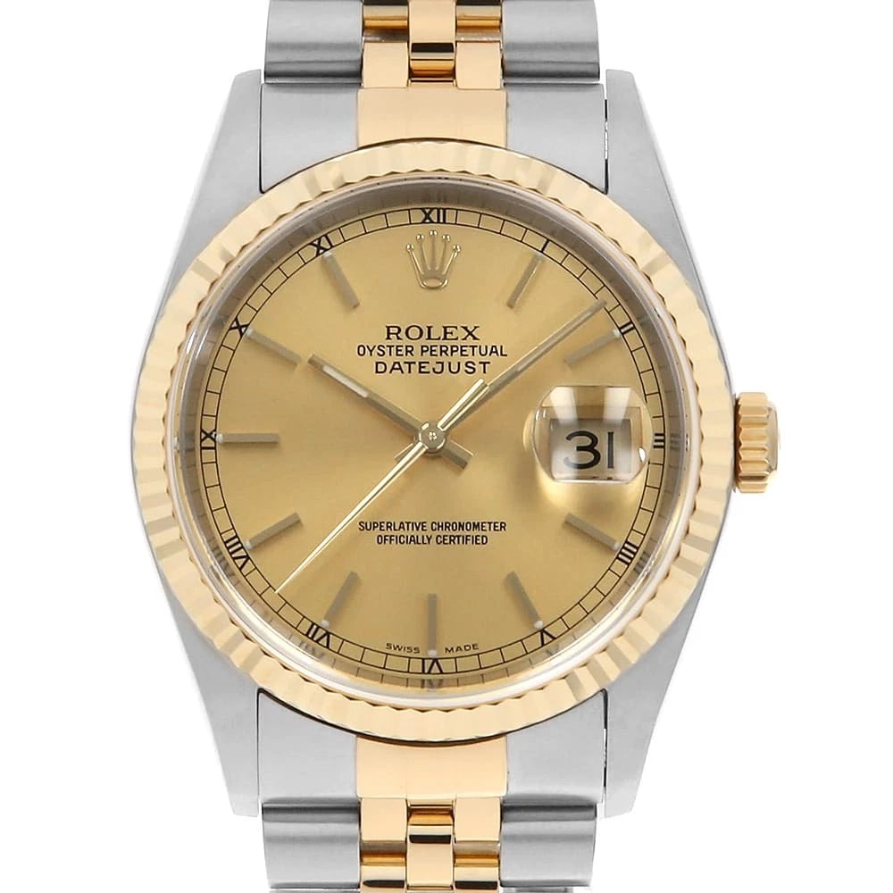 ROLEX DATEJUST CHAMPAGNE WRIST WATCH: ROLEX Datejust Champagne Wrist Watch Brand: ROLEX Type: Wrist watch Material: Band Material Stainless Steel/Yellow Gold, Case Material Stainless Steel/Yellow Gold Color: Champagne Gold Size: Case: