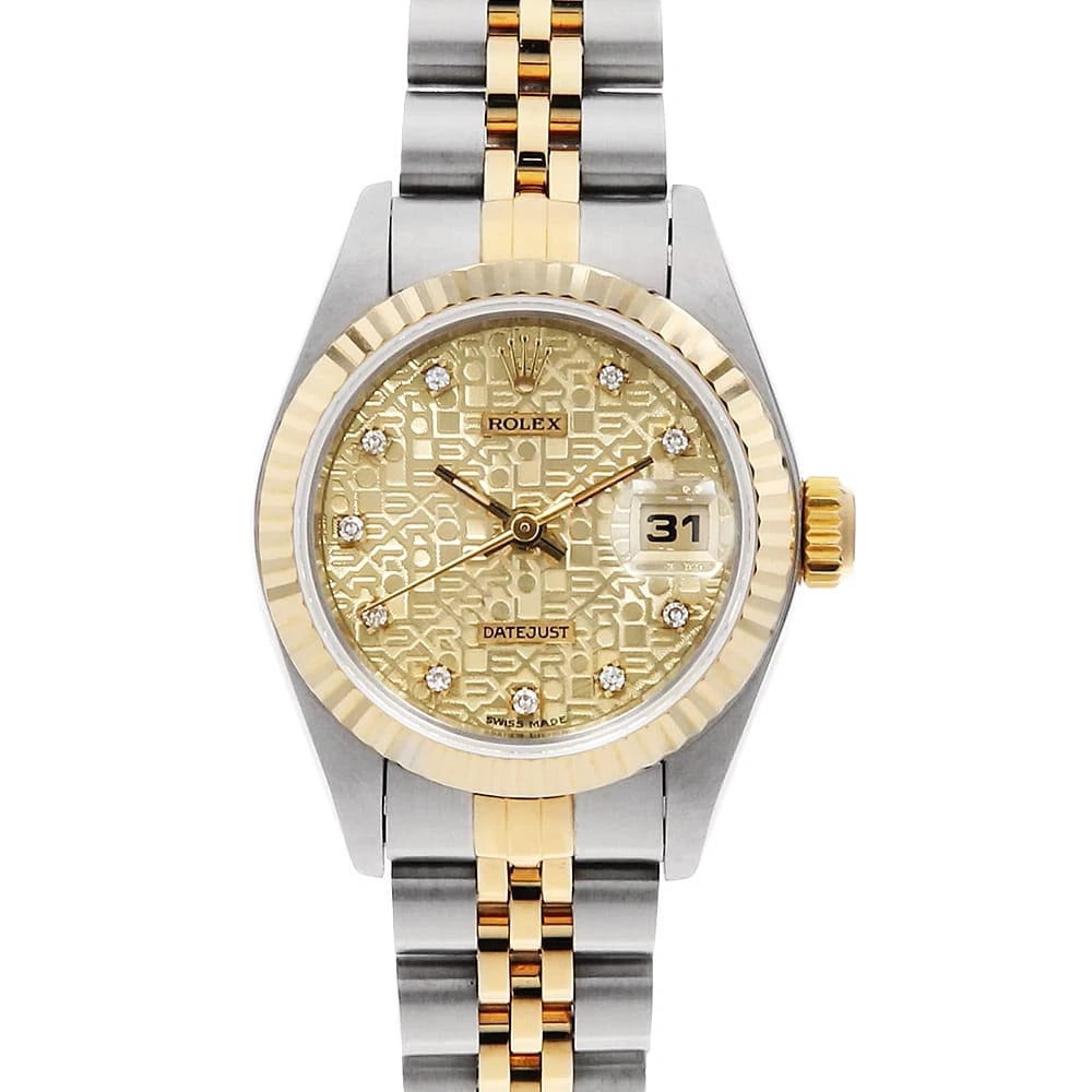 ROLEX DATEJUST 10P DIAMOND CHAMPAGNE WRIST WATCH: ROLEX Datejust 10P Diamond Champagne Wrist Watch Brand: ROLEX Type: Wrist watch Material: Band Material Stainless Steel/Yellow Gold, Case Material Stainless Steel/Yellow Gold Color: Champagne Gold