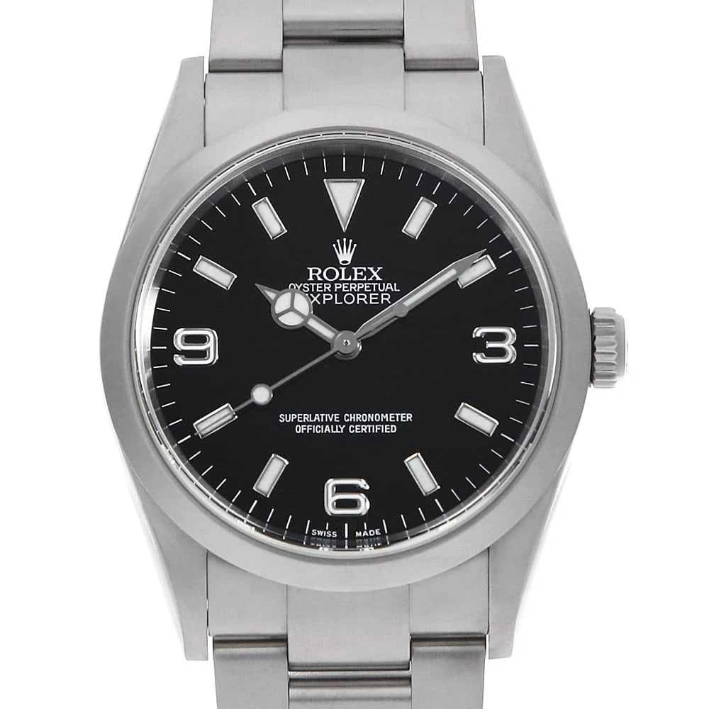 ROLEX EXPLORER BLACK WRIST WATCH: ROLEX Explorer black Wrist Watch Brand: ROLEX Type: Wrist watch Material: Band Material Stainless Steel, Case Material Stainless Steel Color: Black Size: Case:W36mm Circumference of Wrist:17.5cm