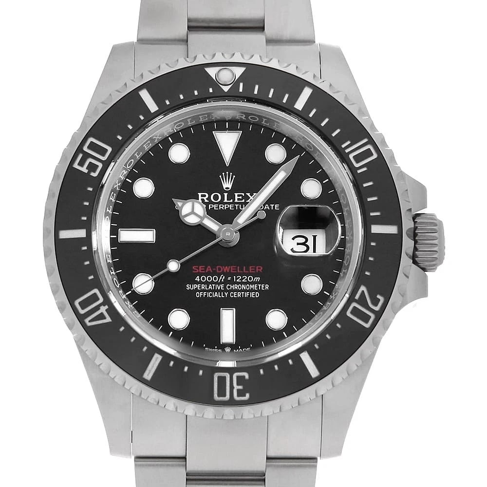 ROLEX SEA-DWELLER WITH CROWN BLACK SECOND HAND WRIST WATCH: ROLEX SEA-DWELLER with crown black second hand Wrist Watch Brand: ROLEX Type: Wrist watch Material: Band Material Stainless Steel, Case Material Stainless Steel Color: Black Size: Case:W43mm Circu