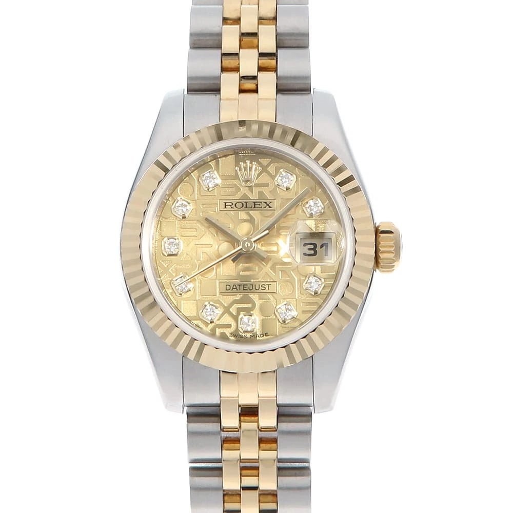 ROLEX DATEJUST 10P DIAMOND CHAMPAGNE WRIST WATCH: ROLEX Datejust 10P Diamond Champagne Wrist Watch Brand: ROLEX Type: Wrist watch Material: Band Material Stainless Steel/Yellow Gold, Case Material Stainless Steel/Yellow Gold Color: Champagne Gold