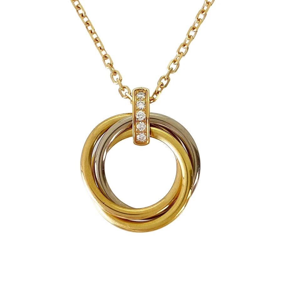 CARTIER TRINITY YELLOW GOLD DIAMOND NECKLACE: Cartier Trinity Yellow gold diamond Necklace Brand: Cartier Type/Style: Necklace Material: 18K Yellow Gold K18WG 18K Pink Gold, Color: Gold Size: Top size:22.7mm×18.4mm Necklace full