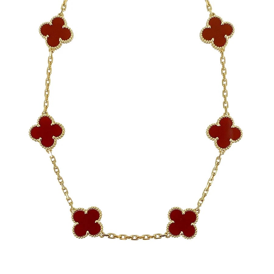 VAN CLEEF & ARPELS VINTAGE ALHAMBRA YELLOW GOLD CARNELIAN NECKLACE: Van Cleef & Arpels Vintage Alhambra Yellow gold Carnelian Necklace Brand: Van Cleef & Arpels Type/Style: Necklace Material: 18K Yellow Gold, Main Stone/Creation Carnelian Color: Gold Size: Motif s